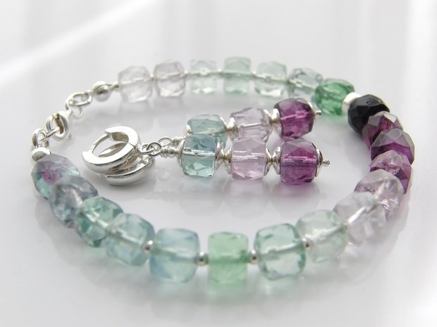 Zilveren Sieraden Set: Oorbellen en Armband met Fluoriet