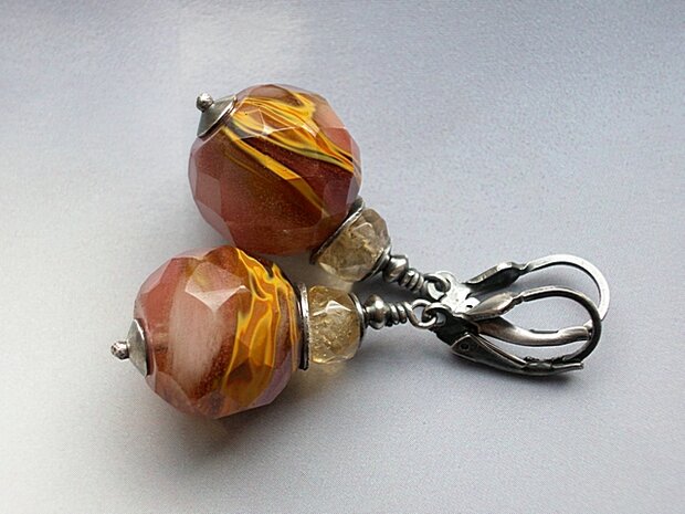 Handgemaakte Oorbellen met Tijgeroogkwarts "Caramel"