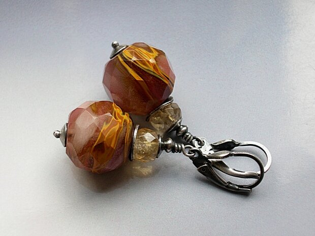 Handgemaakte Oorbellen met Tijgeroogkwarts "Caramel"