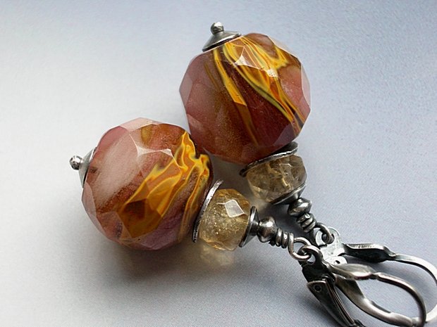 Handgemaakte Oorbellen met Tijgeroogkwarts "Caramel"