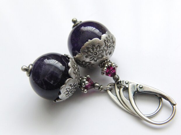 Edelstenen Oorbellen met Amethist "Thaise Bloem"