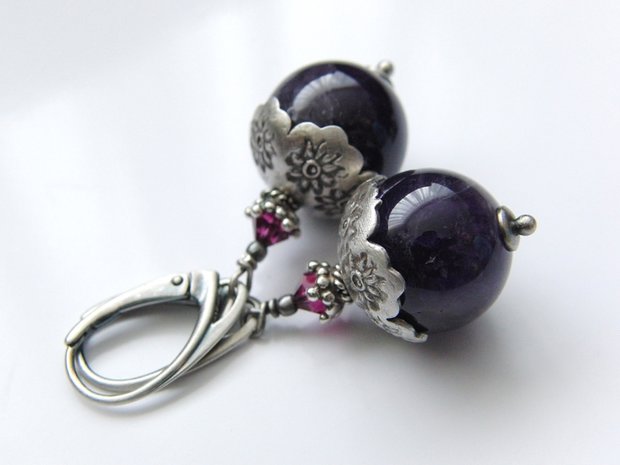 Edelstenen Oorbellen met Amethist "Thaise Bloem"