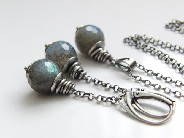 Sieraden Set- Oorbellen en Ketting met Labradoriet