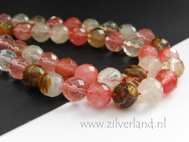 10mm Fire Cherry Kwarts Kralen- Facet