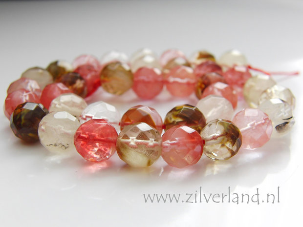 10mm Fire Cherry Kwarts Kralen- Facet
