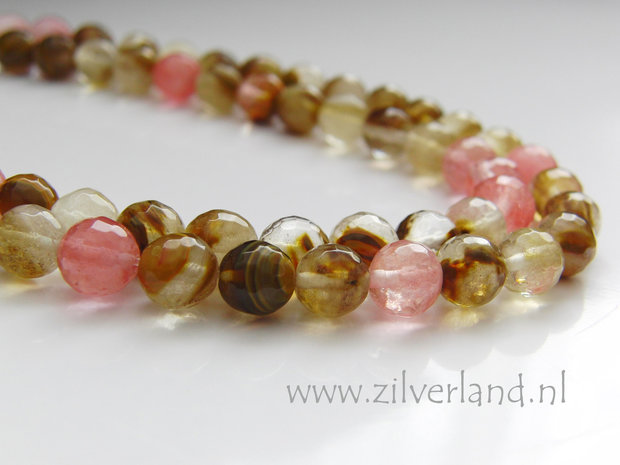 8mm Fire Cherry Kwarts- Micro Facet