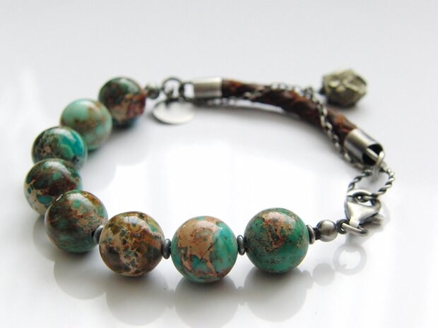Edelstenen Armband met Sea Sediment Jaspis en Leer
