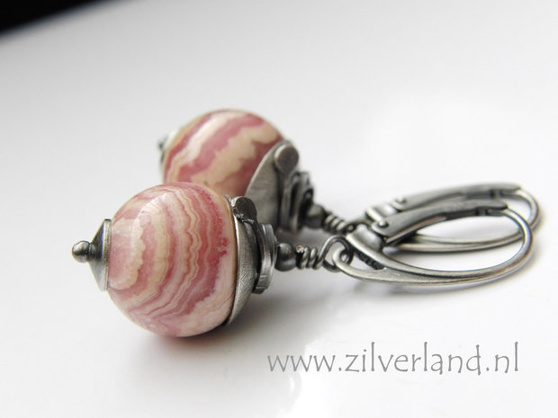 Handgemaakte Zilveren Oorbellen met Rhodochrosiet