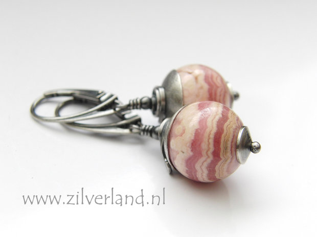 Handgemaakte Zilveren Oorbellen met Rhodochrosiet