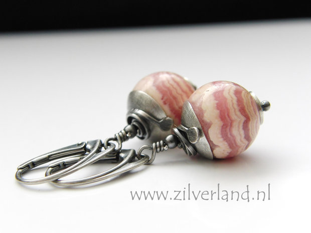 Handgemaakte Zilveren Oorbellen met Rhodochrosiet