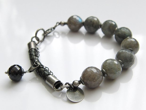Zilveren Edelstenen Armband met Labradoriet en Leer