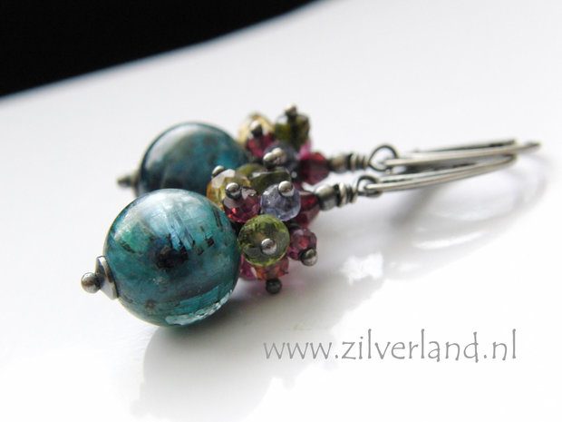 Zilveren Edelstenen Oorbellen met Kyaniet