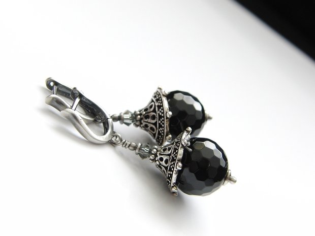 Gereserveerd Sterling Zilveren Oorbellen "Onyx in Bali"