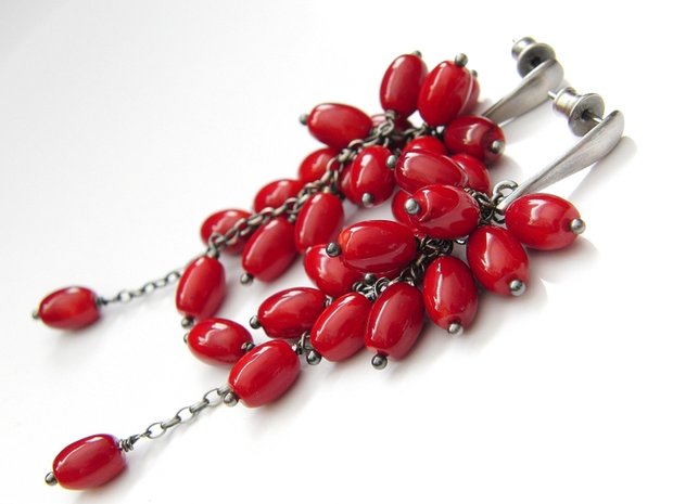 Zilveren Oorstekers met Koraal 