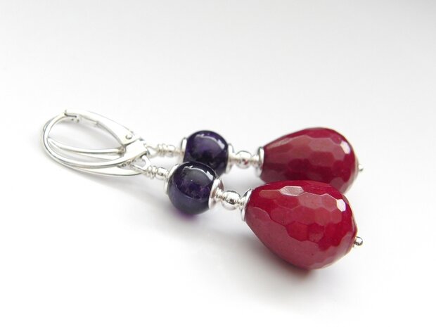 Zilveren Oorbellen met Jade en Amethist