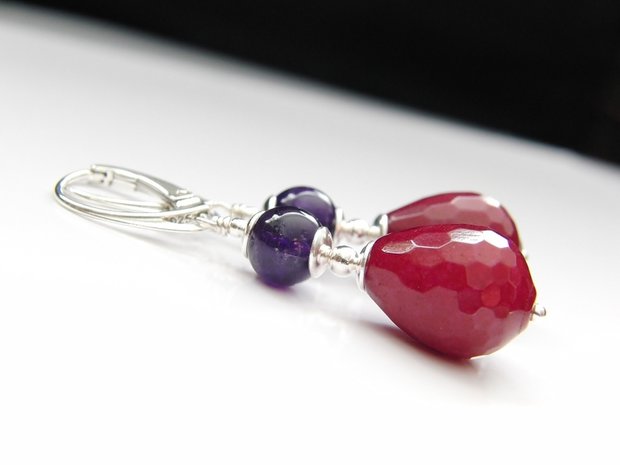 Zilveren Oorbellen met Jade en Amethist