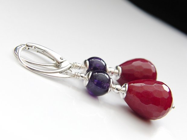 Zilveren Oorbellen met Jade en Amethist