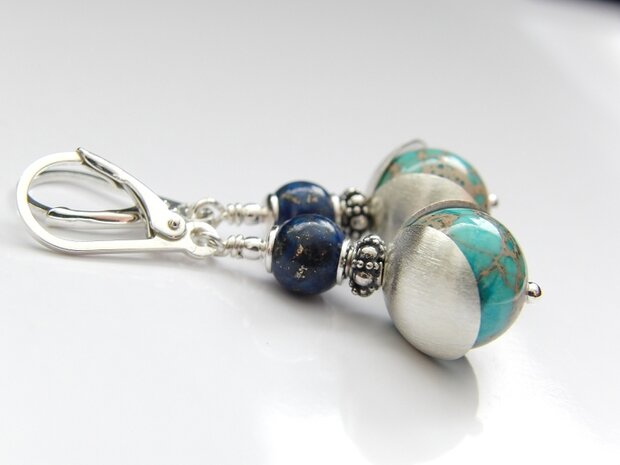 Edelstenen Oorbellen met Jaspis en Lapis Lazuli