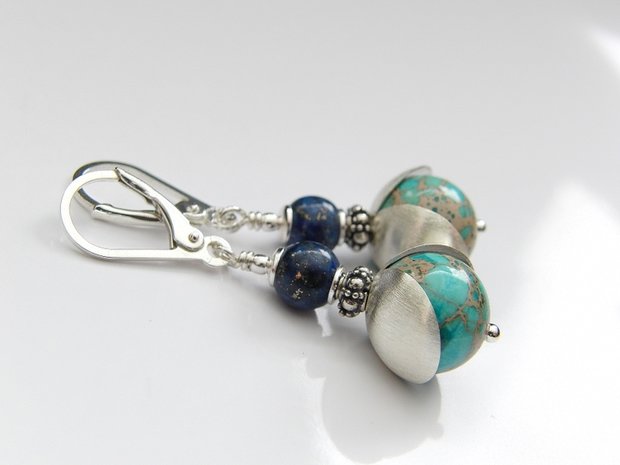 Edelstenen Oorbellen met Jaspis en Lapis Lazuli