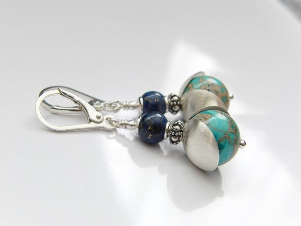 Edelstenen Oorbellen met Jaspis en Lapis Lazuli