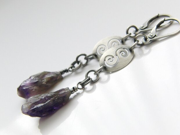  Edelstenen Oorbellen met Ruwe Amethist