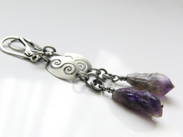  Edelstenen Oorbellen met Ruwe Amethist