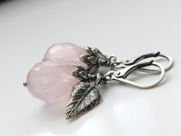 Zilveren Oorbellen met Rozenkwarts