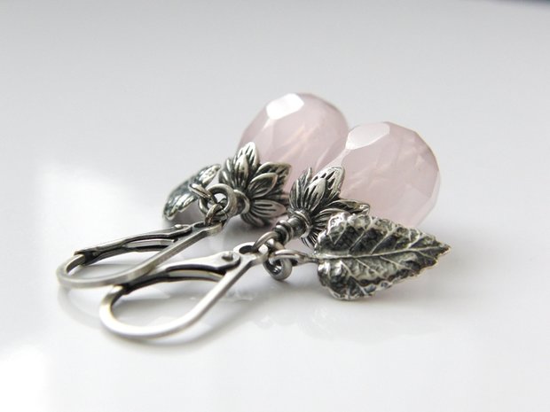 Zilveren Oorbellen met Rozenkwarts