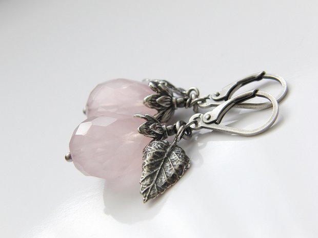 Zilveren Oorbellen met Rozenkwarts