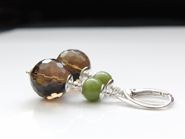 Edelstenen Oorbellen met Rookkwarts en Nefriet