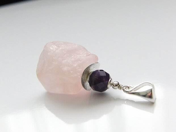 Edelstenen Hanger met Rozenkwarts en Amethist