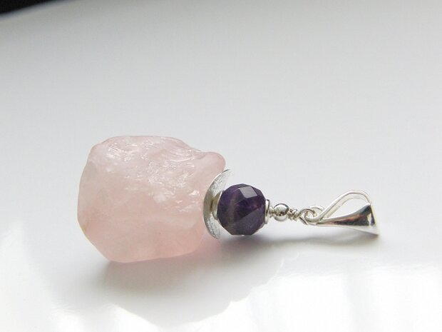 Edelstenen Hanger met Rozenkwarts en Amethist