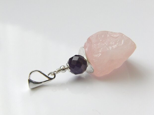 Edelstenen Hanger met Rozenkwarts en Amethist