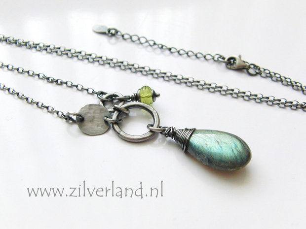 Handgemaakte Zilveren Ketting met Labradoriet en Peridoot