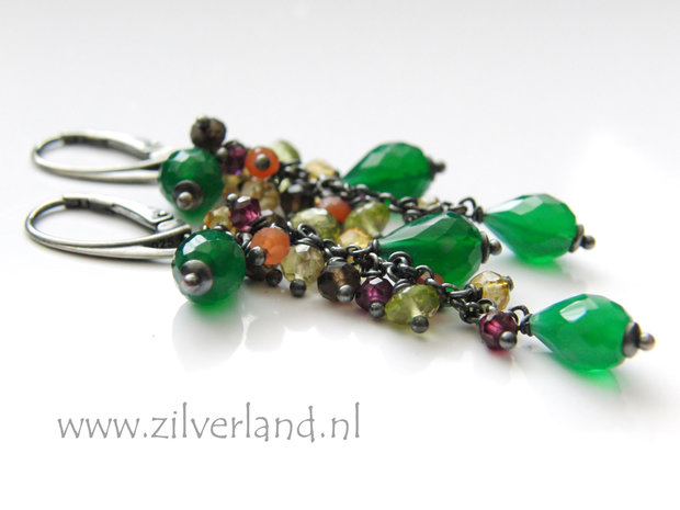 Handgemaakte Zilveren Oorbellen met Groene Onyx