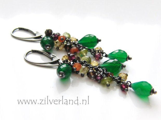 Handgemaakte Zilveren Oorbellen met Groene Onyx