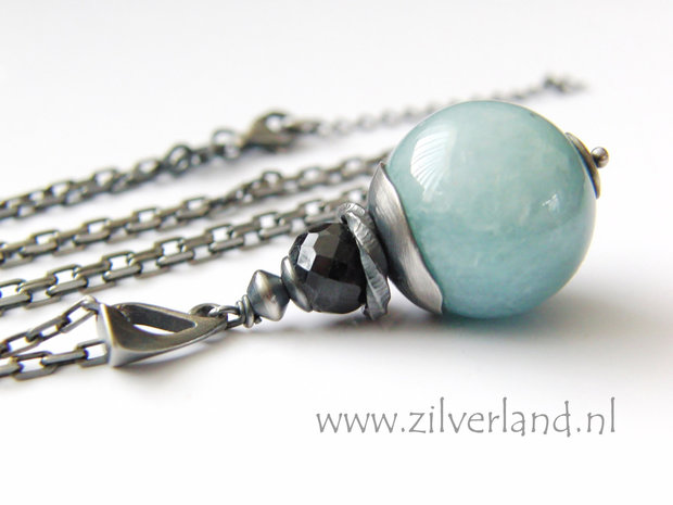 Hangemaakte Ketting met Aquamarijn en Saffier