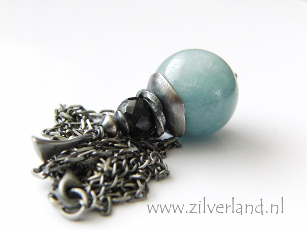 Hangemaakte Ketting met Aquamarijn en Saffier