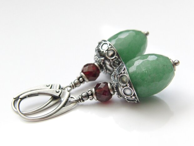 Zilveren Edelstenen Oorbellen met Aventurijn en Granaat