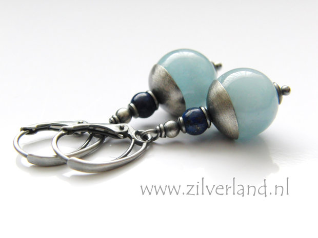 Handgemaakte Zilveren Oorbellen met Aquamarijn en Lapis Lazuli
