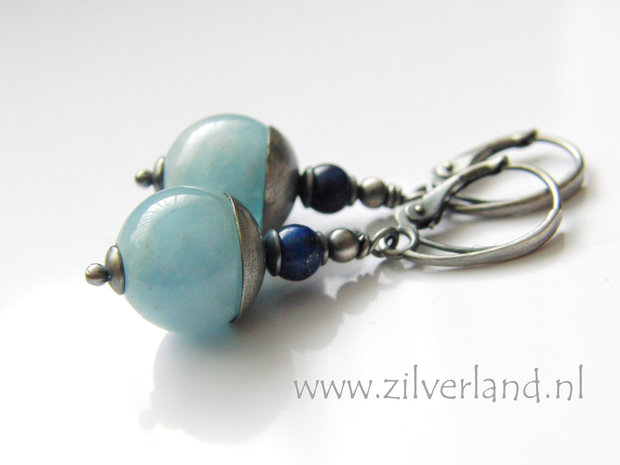 Handgemaakte Zilveren Oorbellen met Aquamarijn en Lapis Lazuli