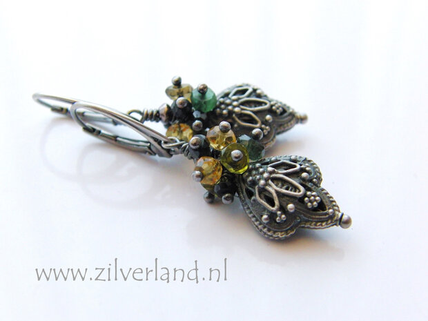 Zilveren Oorbellen met Bali Kralen en Toermalijn