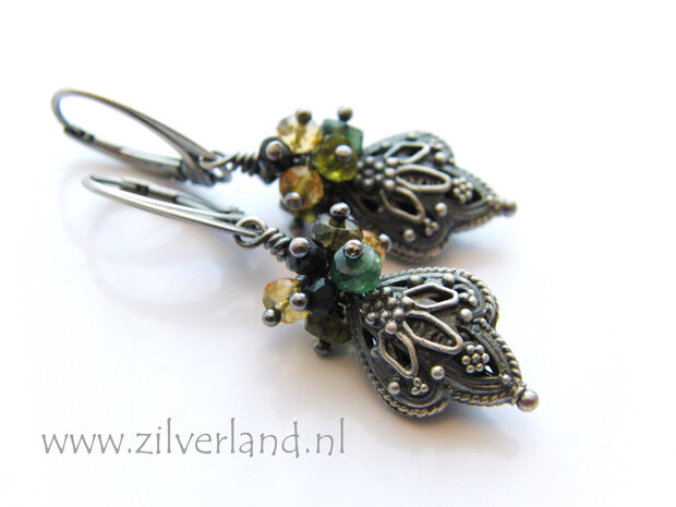 Zilveren Oorbellen met Bali Kralen en Toermalijn