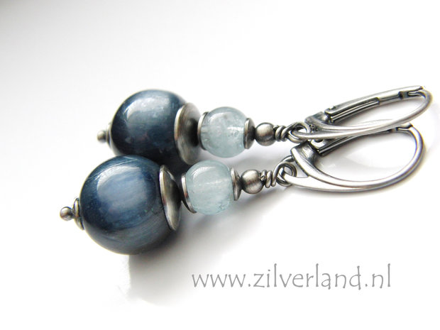 Handgemaakte Zilveren Oorbellen met Kyaniet en Aquamarijn