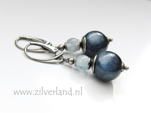 Handgemaakte Zilveren Oorbellen met Kyaniet en Aquamarijn