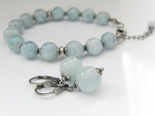 Edelstenen Zilveren Oorbellen met Aquamarijn