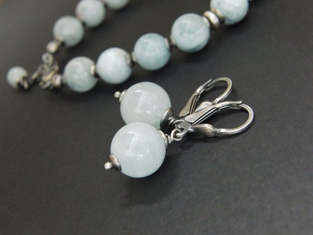 Edelstenen Zilveren Oorbellen met Aquamarijn