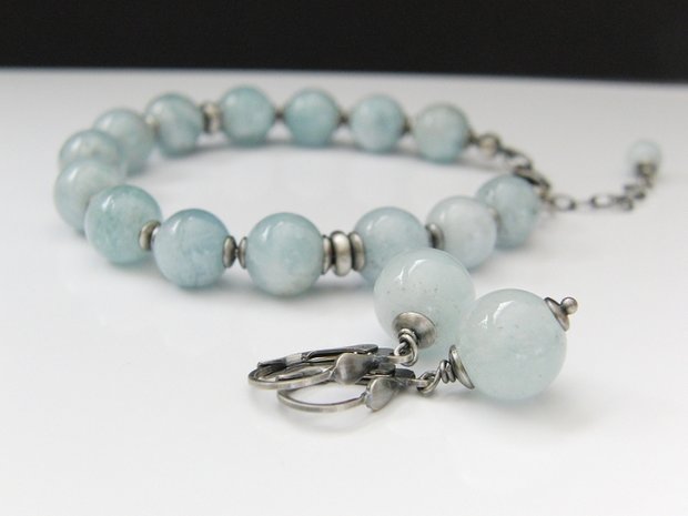 Edelstenen Zilveren Oorbellen met Aquamarijn