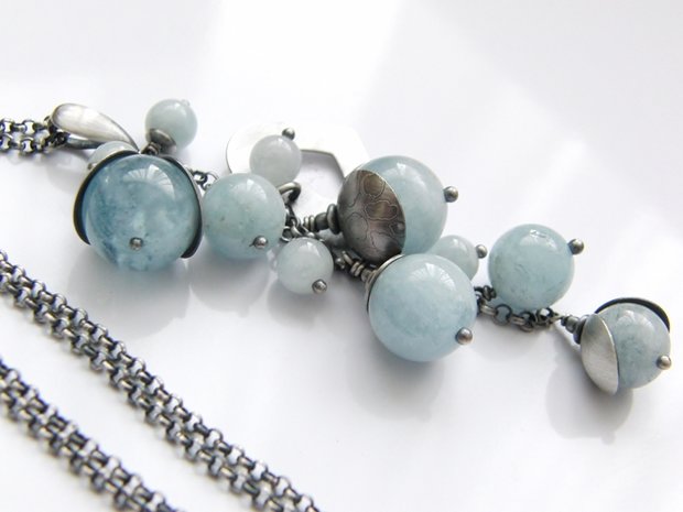 Sterling Zilveren Ketting "Hart in Aquamarijn"