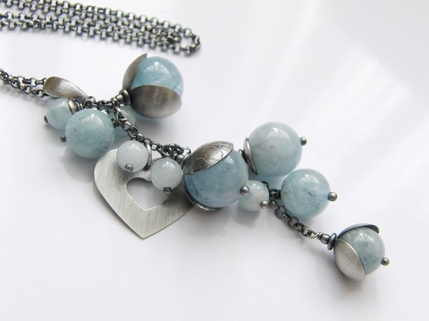 Sterling Zilveren Ketting "Hart in Aquamarijn"
